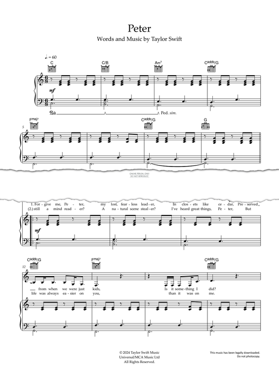 Produktgalerie: Seite 1 von 1 Peter, Taylor Swift, Gesang, Gitarre, Klavier