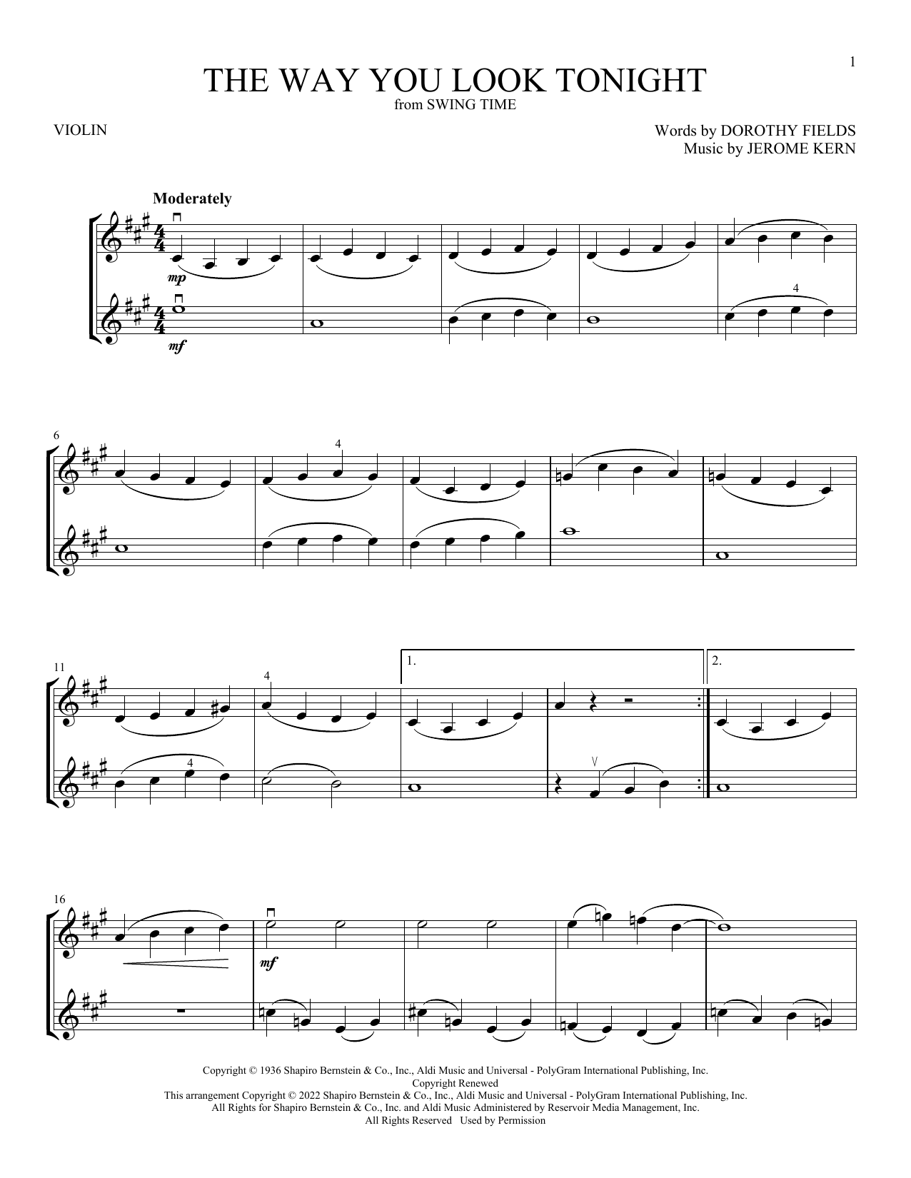 Product gallery: Page 1 of 1 The Way You Look Tonight, Jerome Kern