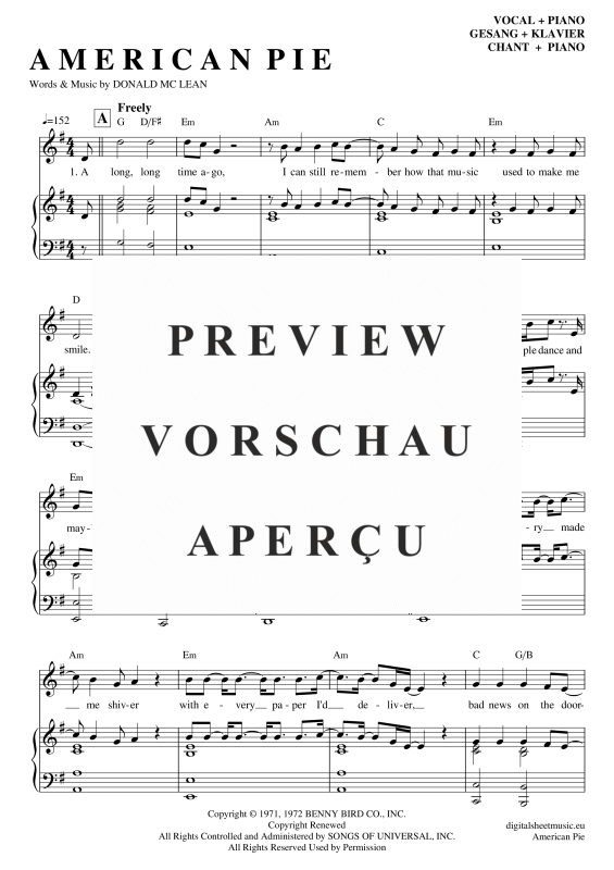 Product gallery: Page 2 of 11 American Pie , Mc Lean, Don, Piano and Voice