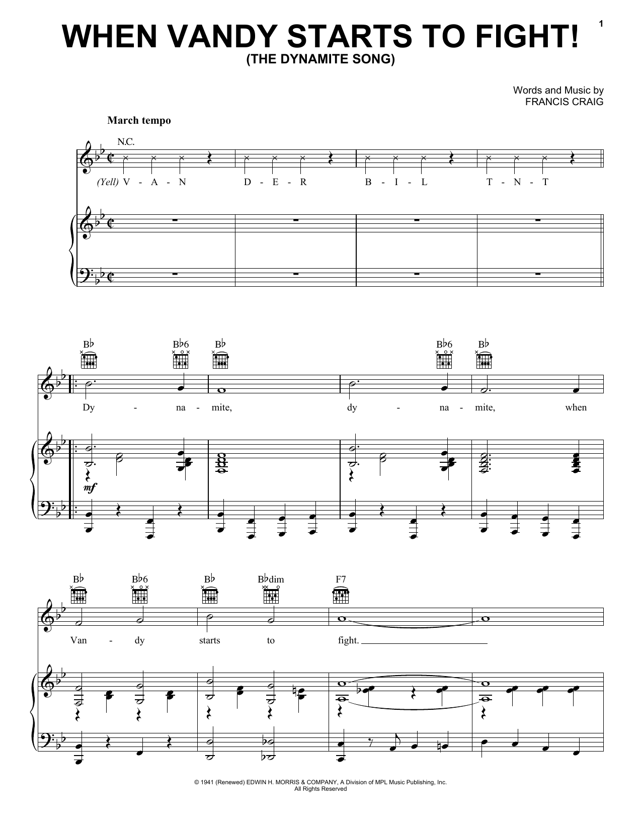 Produktgalerie: Seite 1 von 1 When Vandy Starts To Fight! (The Dynamite Song), Francis Craig, Gesang, Gitarre, Klavier