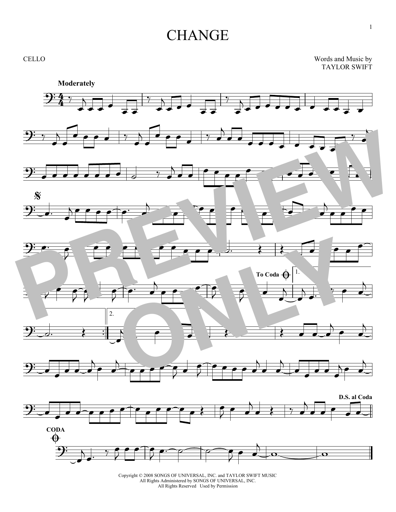 Produktgalerie: Seite 1 von 1 Change, Taylor Swift, Violoncello