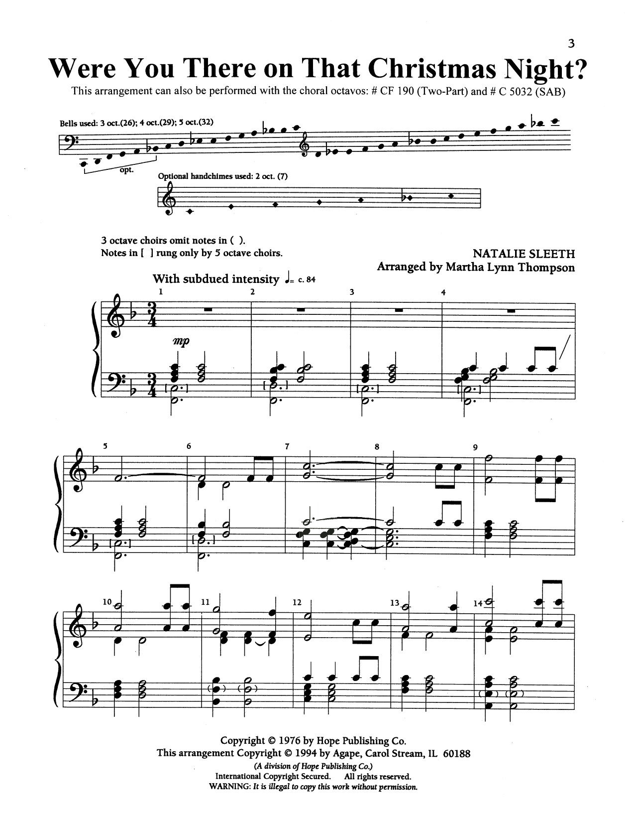 Product picture to: Were You There On That Christmas Night? (arr. Martha Lynn Thompson) - Handbells