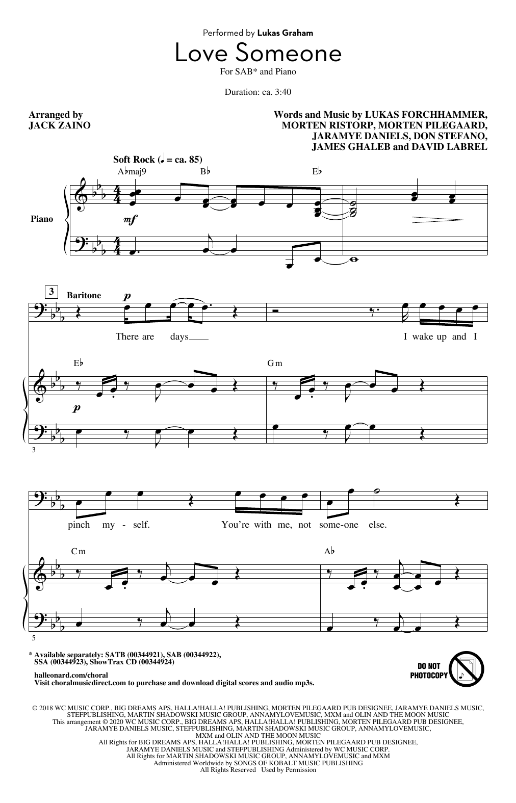 Produktgalerie: Seite 1 von 1 Love Someone (arr. Jack Zaino), Lukas Graham, Chor