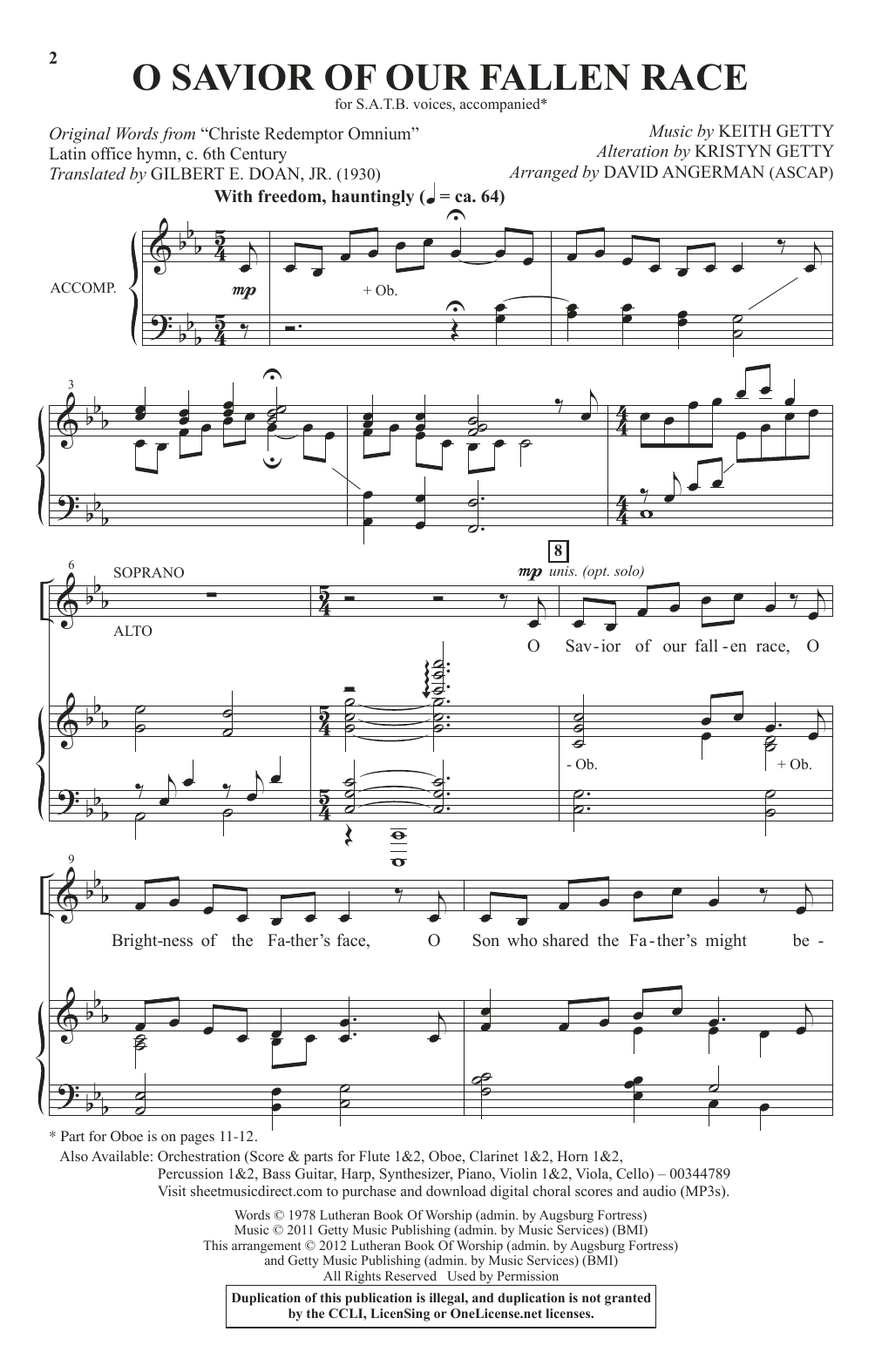 Product picture to: O Savior Of Our Fallen Race (arr. David Angerman)