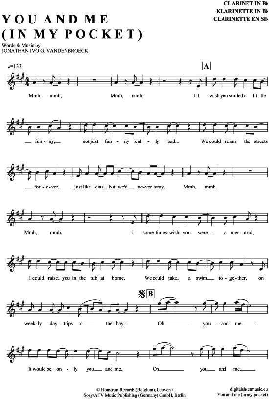 Product gallery: Page 1 of 4 You and me in my pocket , Milow, Clarinet in B-flat