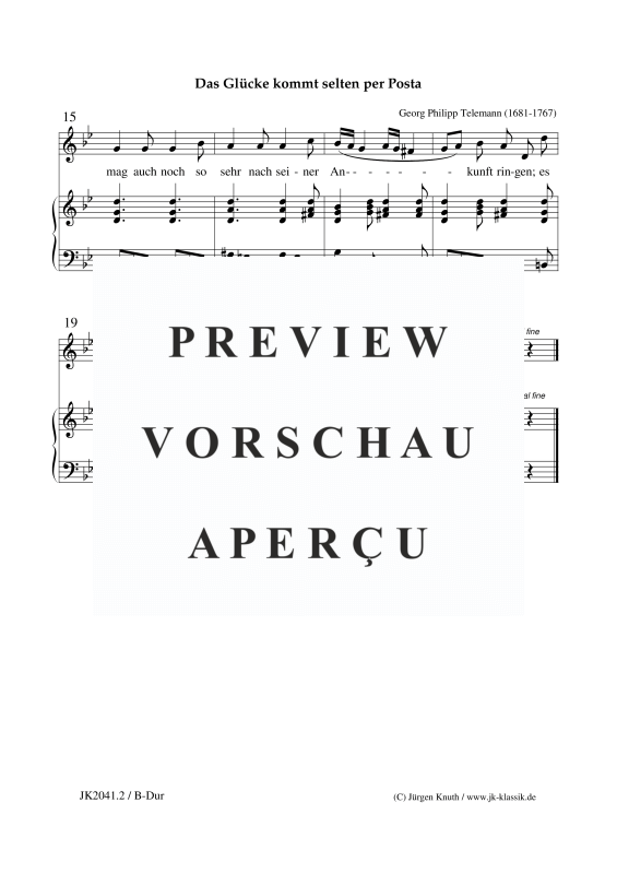 gallery: Das Glücke kommt selten per Posta (Das Glück) TWV 25, Nr. 33, , Gesang + Klavier/Orgel/Cembalo