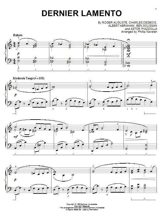 Product gallery: Page 1 of 1 Dernier lamento (arr. Phillip Keveren), Astor Piazzolla