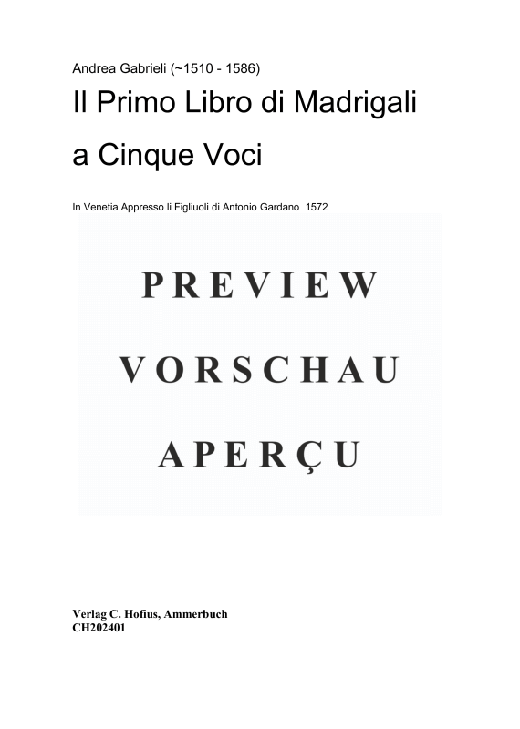 gallery: Il Primo Libro di Madrigali a Cinque Voci , , (Gemischter Chor 5-stimmig)