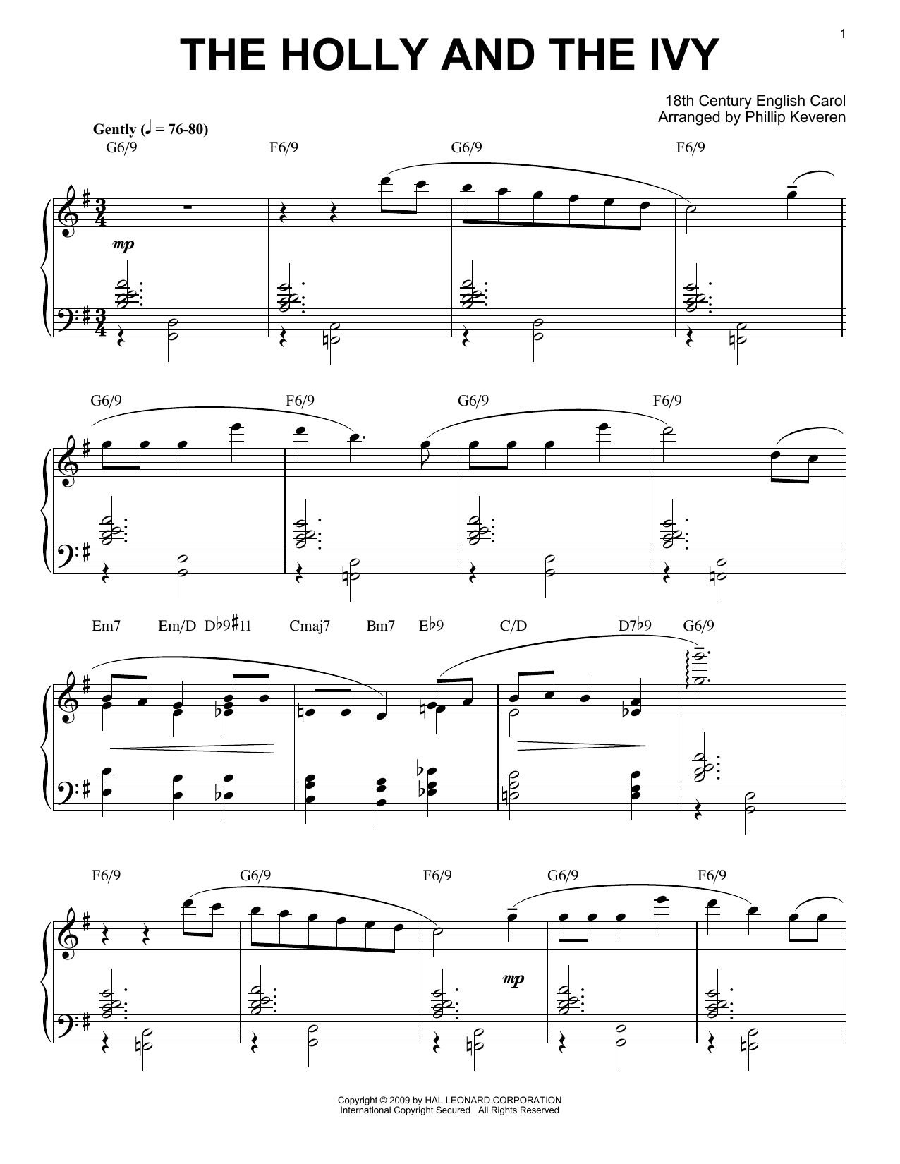 Product gallery: Page 1 of 1 The Holly And The Ivy [Jazz version] (arr. Phillip Keveren), Traditional