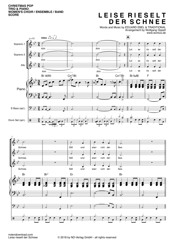 Produktgalerie: Seite 1 von 11 Leise rieselt der Schnee, , Frauenchor/Ensemble SAA und Klavier - E-Bass und Drum Set optional