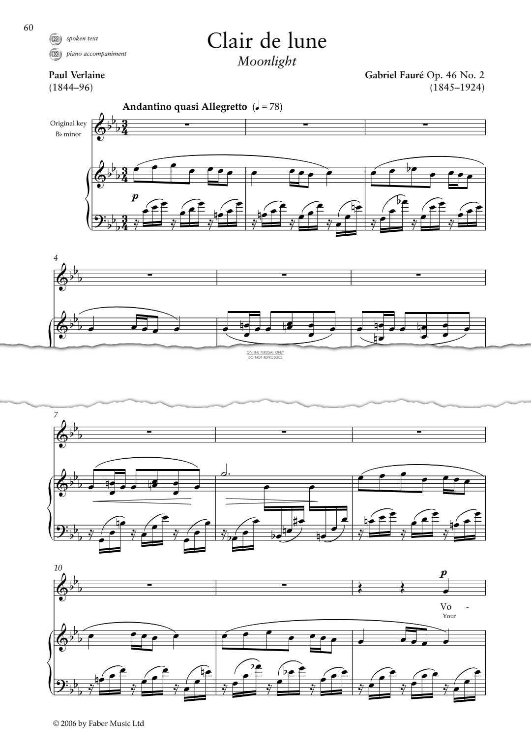Product gallery: Page 1 of 1 Clair de lune (Op.46 No.2), Gabriel Fauré