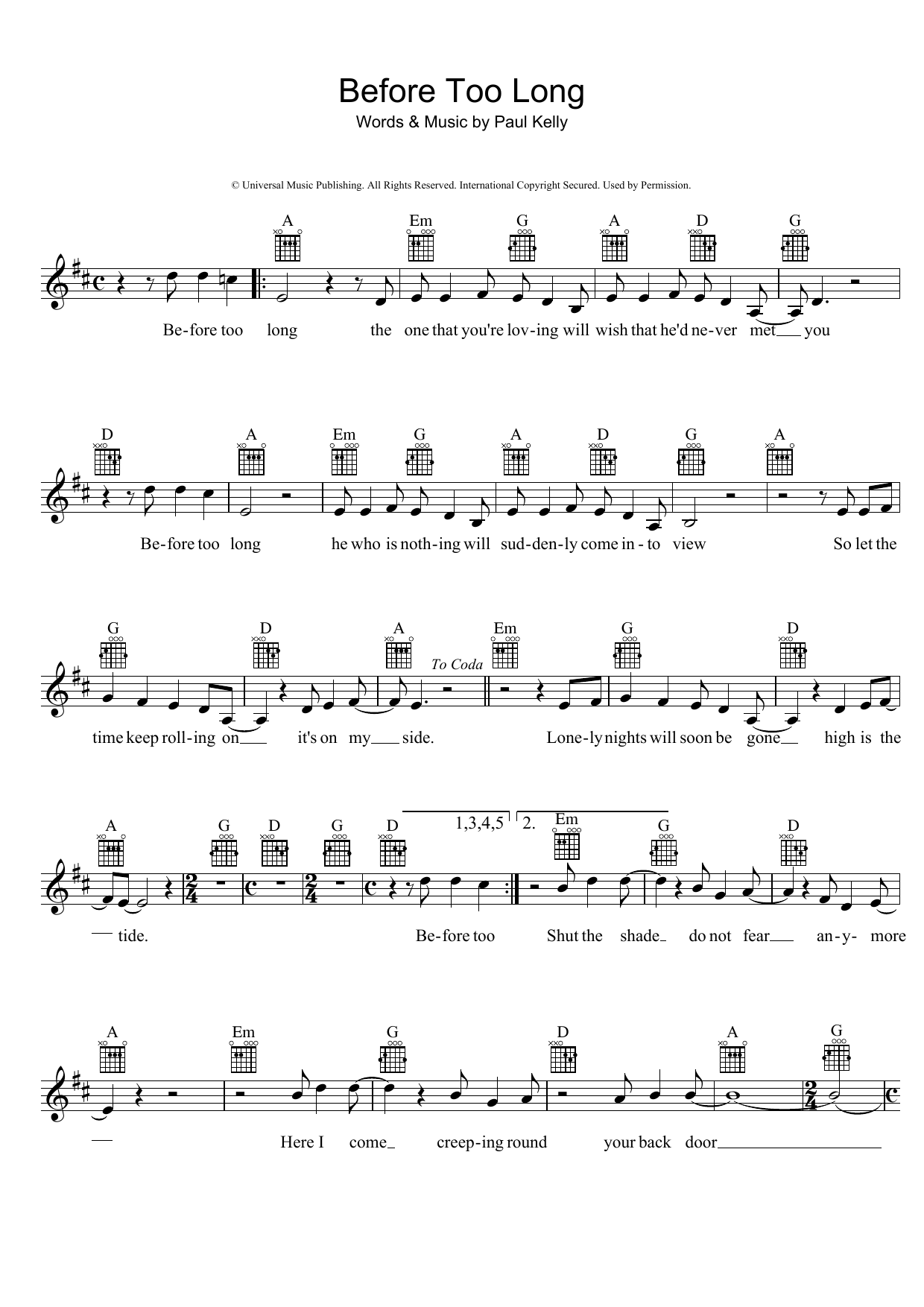 Produktgalerie: Seite 1 von 1 Before Too Long, Paul Kelly, Melodieinstrument