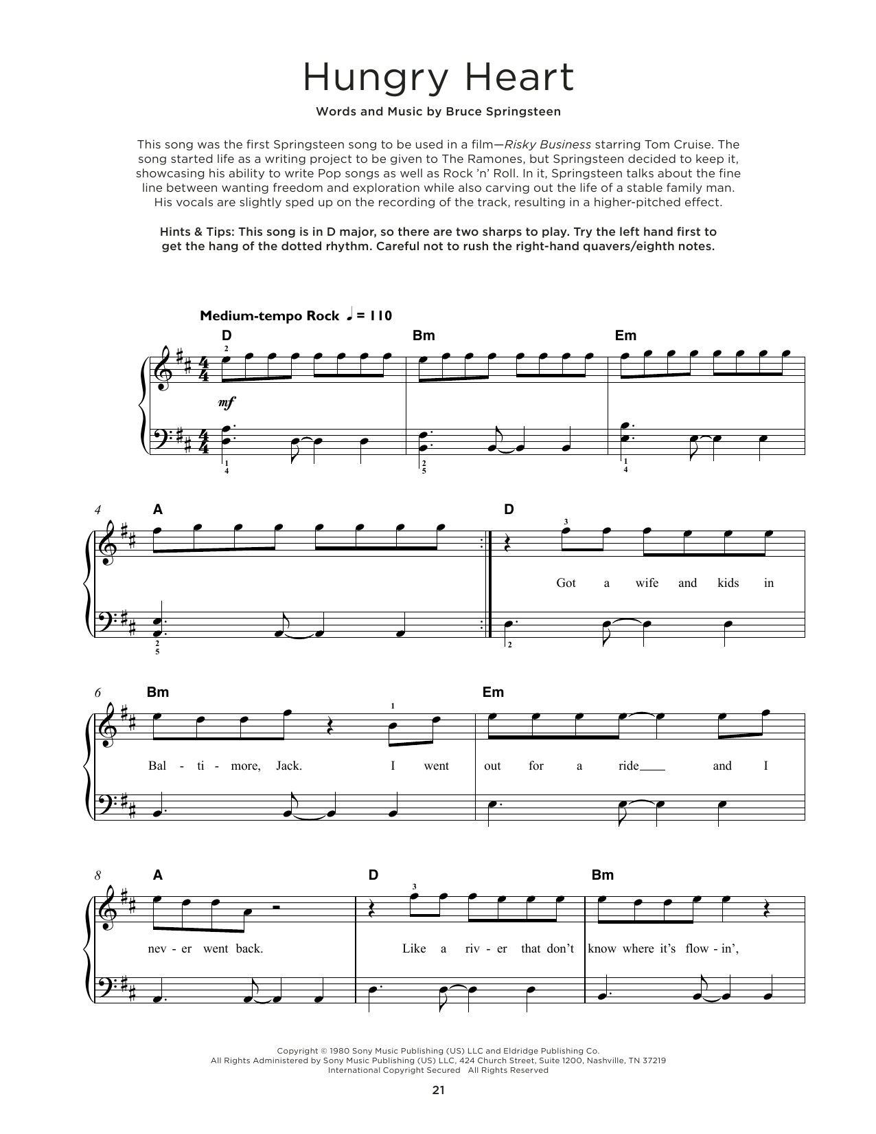 Produktgalerie: Seite 1 von 1 Hungry Heart, Bruce Springsteen, Klavier