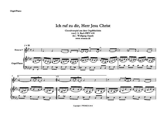 Produktbild zu: Ich ruf zu dir Herr Jesu Christ Johann Sebastian Bach (arr. WO)