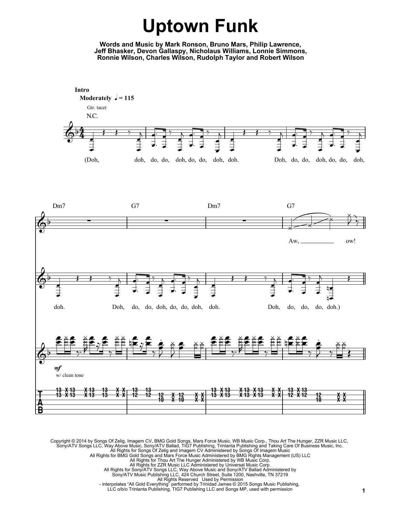 Produktgalerie: Seite 1 von 1 Uptown Funk (feat. Bruno Mars), Mark Ronson, Gitarre
