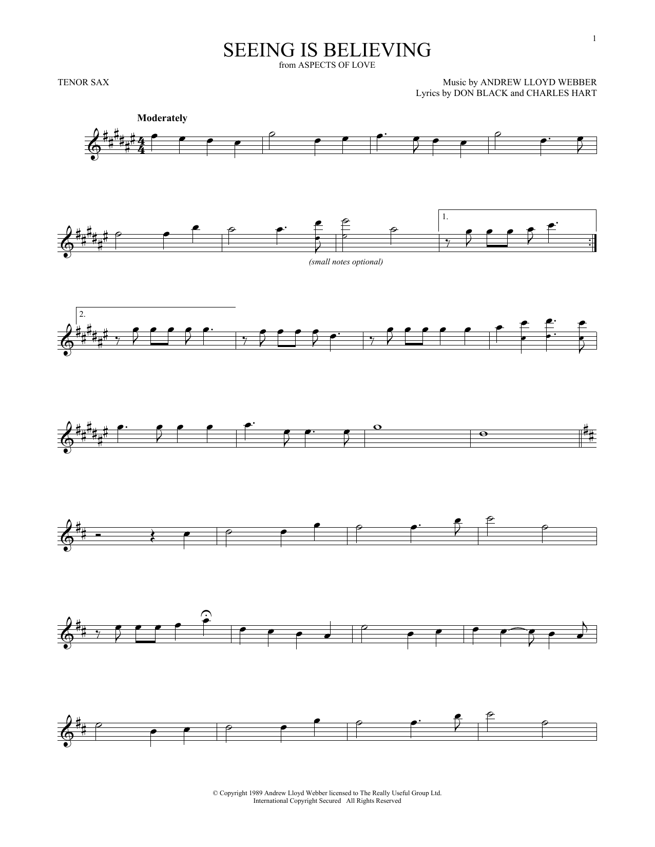 Product gallery: Page 1 of 1 Seeing Is Believing (from Aspects of Love), Andrew Lloyd Webber