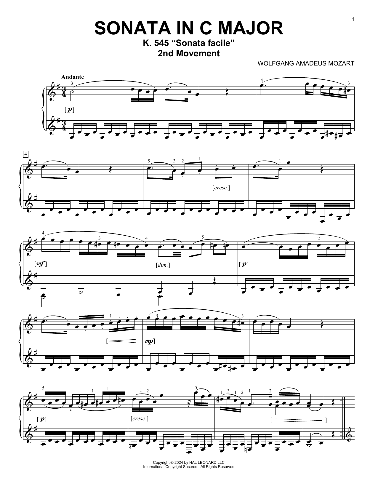 Product picture to: Andante In G Major, K. 545