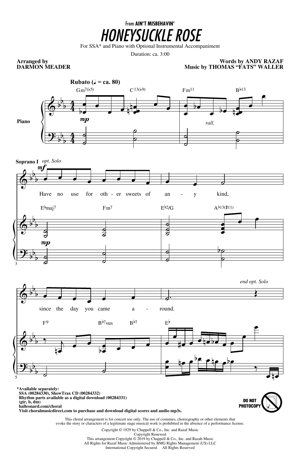 Product gallery: Page 1 of 1 Honeysuckle Rose (arr. Darmon Meader), Fats Waller