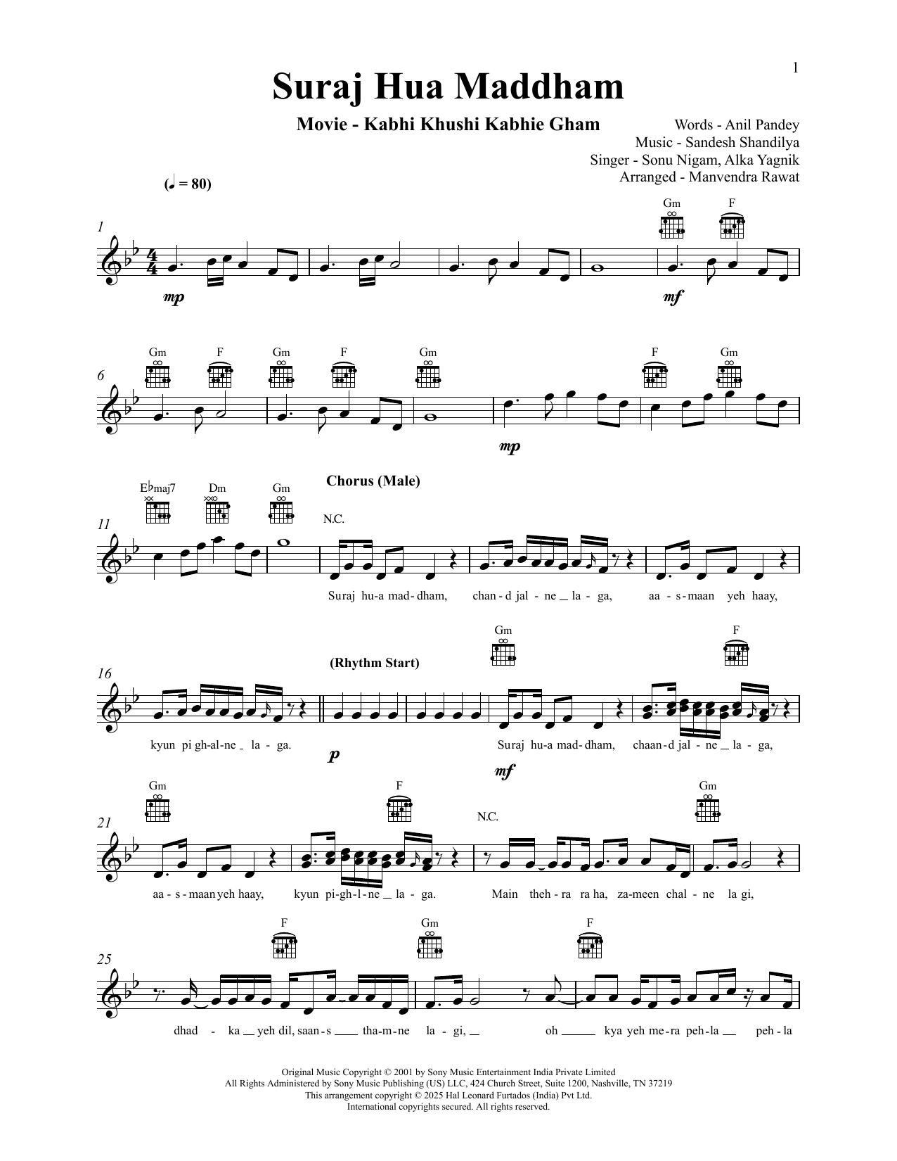 Produktgalerie: Seite 1 von 1 Suraj Hua Maddham (from Kabhi Khushi Kabhie Gham), Sandesh Sandilya, Melodieinstrument