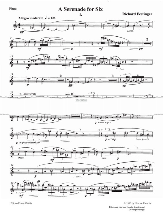 Produktgalerie: Seite 1 von 1 A Serenade For Six, Richard Festinger, Flöte, Klarinette, Klavier, Percussion, Violine, Violoncello