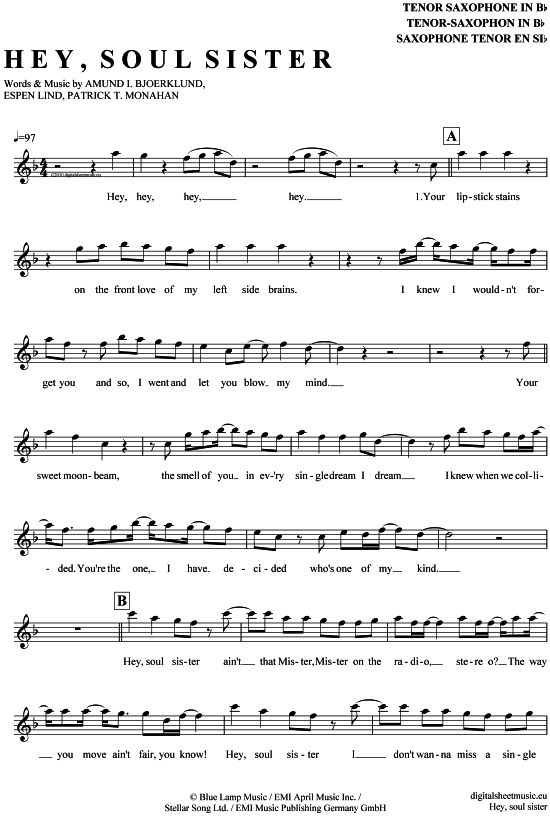 Product gallery: Page 1 of 4 Hey, soul sister , Train, Tenor Saxophone