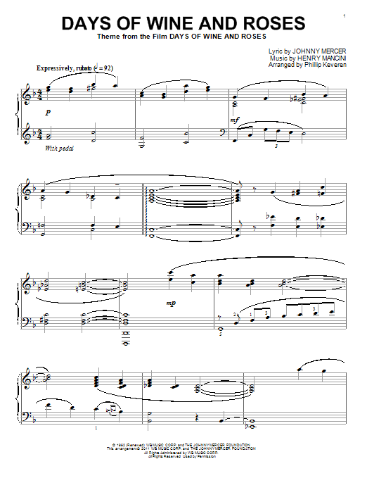 Product gallery: Page 1 of 1 Days Of Wine And Roses (arr. Phillip Keveren), Johnny Mercer