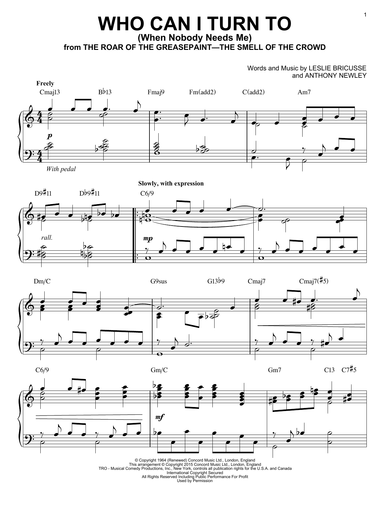 Product picture to: Who Can I Turn To (When Nobody Needs Me) [Jazz version] (arr. Brent Edstrom)