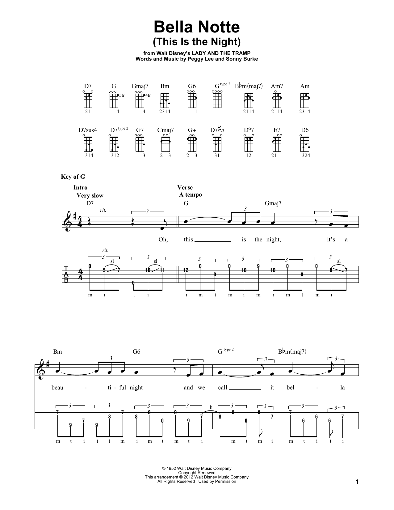 Produktgalerie: Seite 1 von 1 Bella Notte (This Is The Night) (from Lady And The Tramp), Peggy Lee, Banjo