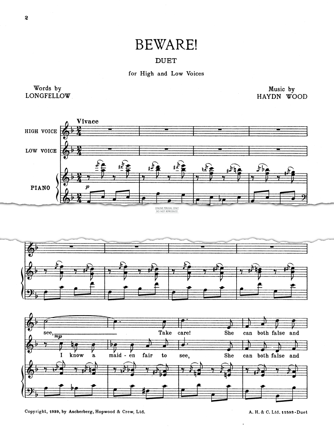 Produktgalerie: Seite 1 von 1 Beware!, Haydn Wood, Gesang, Klavier