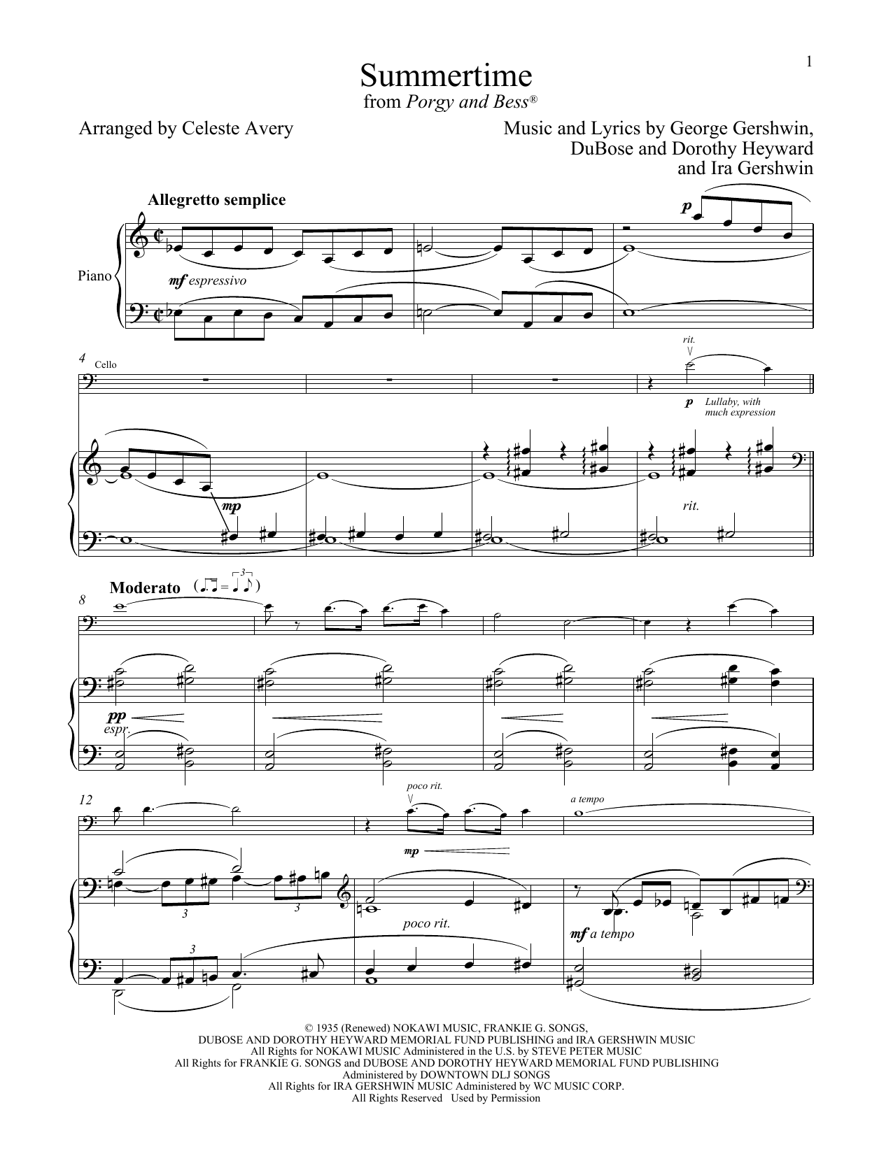 Produktgalerie: Seite 1 von 1 Summertime (from Porgy and Bess), George Gershwin & Ira Gershwin, Klavier, Violoncello