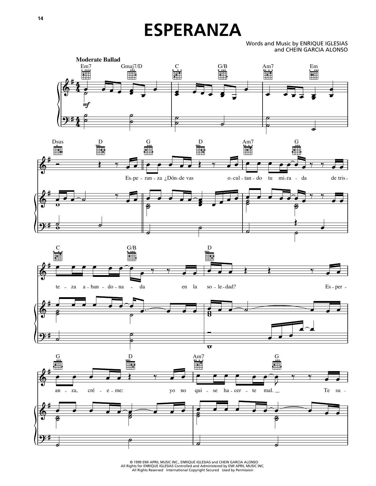 Produktgalerie: Seite 1 von 1 Esperanza, Enrique Iglesias, Gesang, Gitarre, Klavier