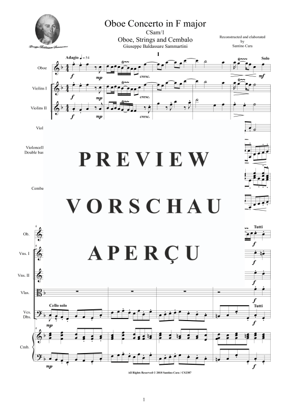 Produktgalerie: Seite 2 von 11 Oboen Konzert in F-Dur Nr. 1, , Oboe Solo, Streicherensemble und Cembalo BC