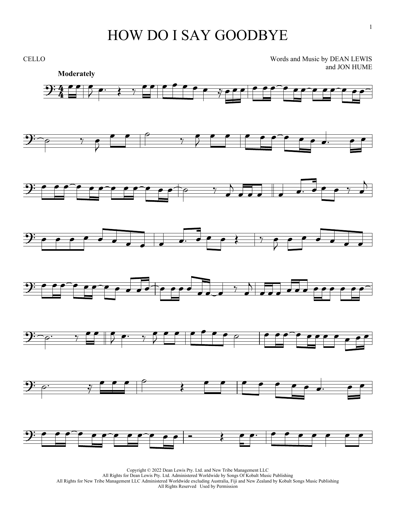 Produktgalerie: Seite 1 von 1 How Do I Say Goodbye, Dean Lewis, Violoncello