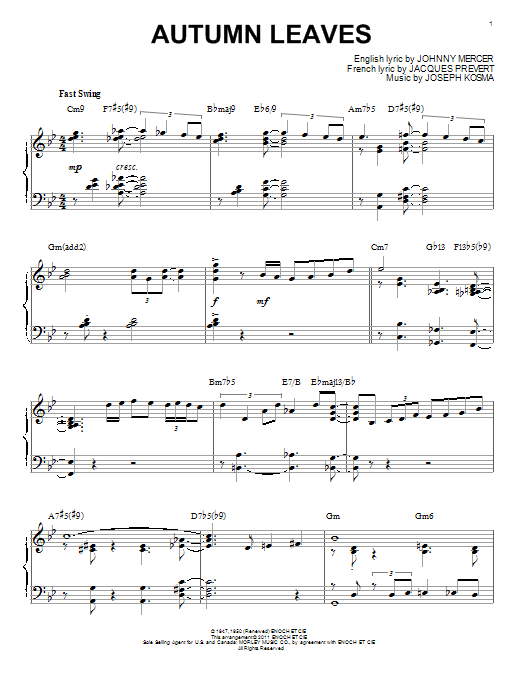 Product gallery: Page 1 of 1 Autumn Leaves [Jazz version] (arr. Brent Edstrom), Bill Evans