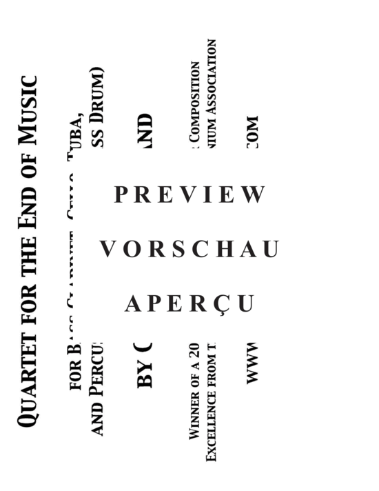 Produktgalerie: Seite 3 von 21 Quartet for the End of Music , , (Gemischtes Ensemble für Bass Klarinette, Violoncello, Tuba + Percussion)
