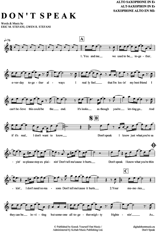 Product gallery: Page 1 of 4 Don´t speak , No Doubt, Alto Saxophone