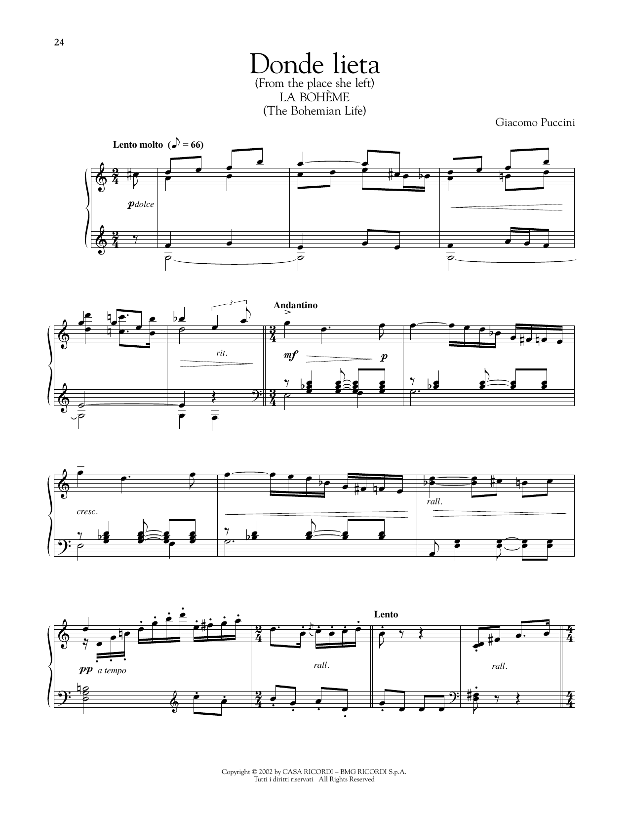 Product gallery: Page 1 of 1 Donde Lieta, Giacomo Puccini
