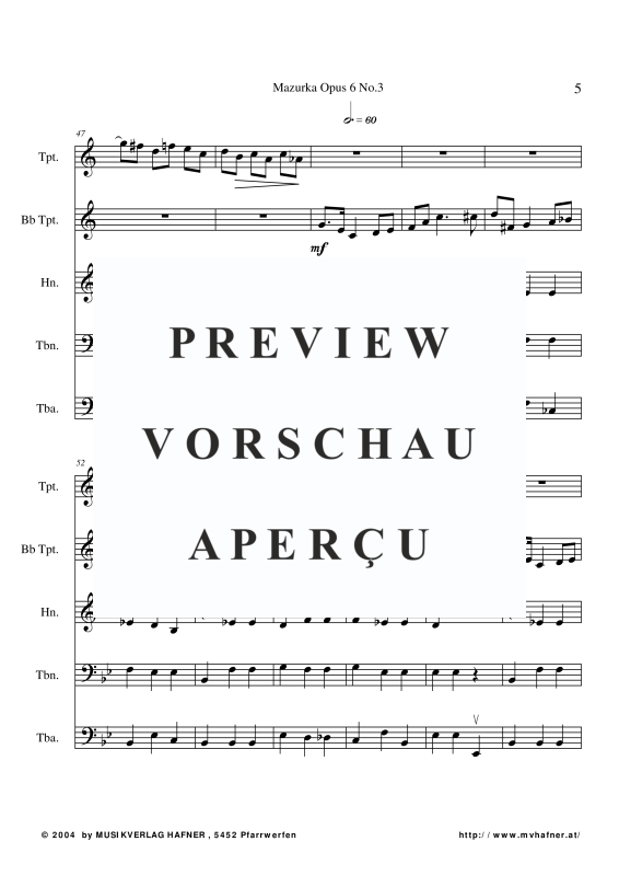 Produktgalerie: Seite 8 von 11 Mazurka Opus 6 No.3, , (Blechbläser Quintett)