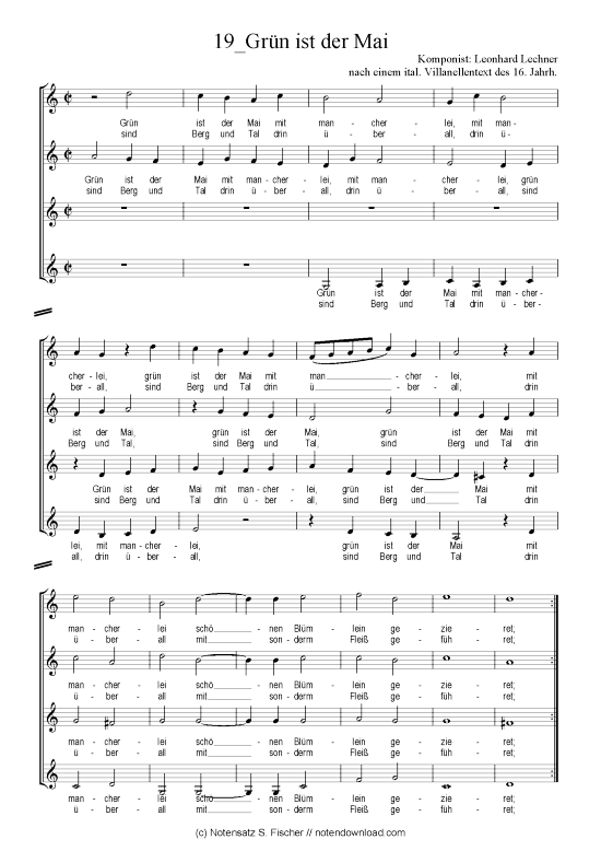 Product picture to: Grün ist der Mai Leonhard Lechner nach einem ital. Villanellentext des 16. Jahrh.