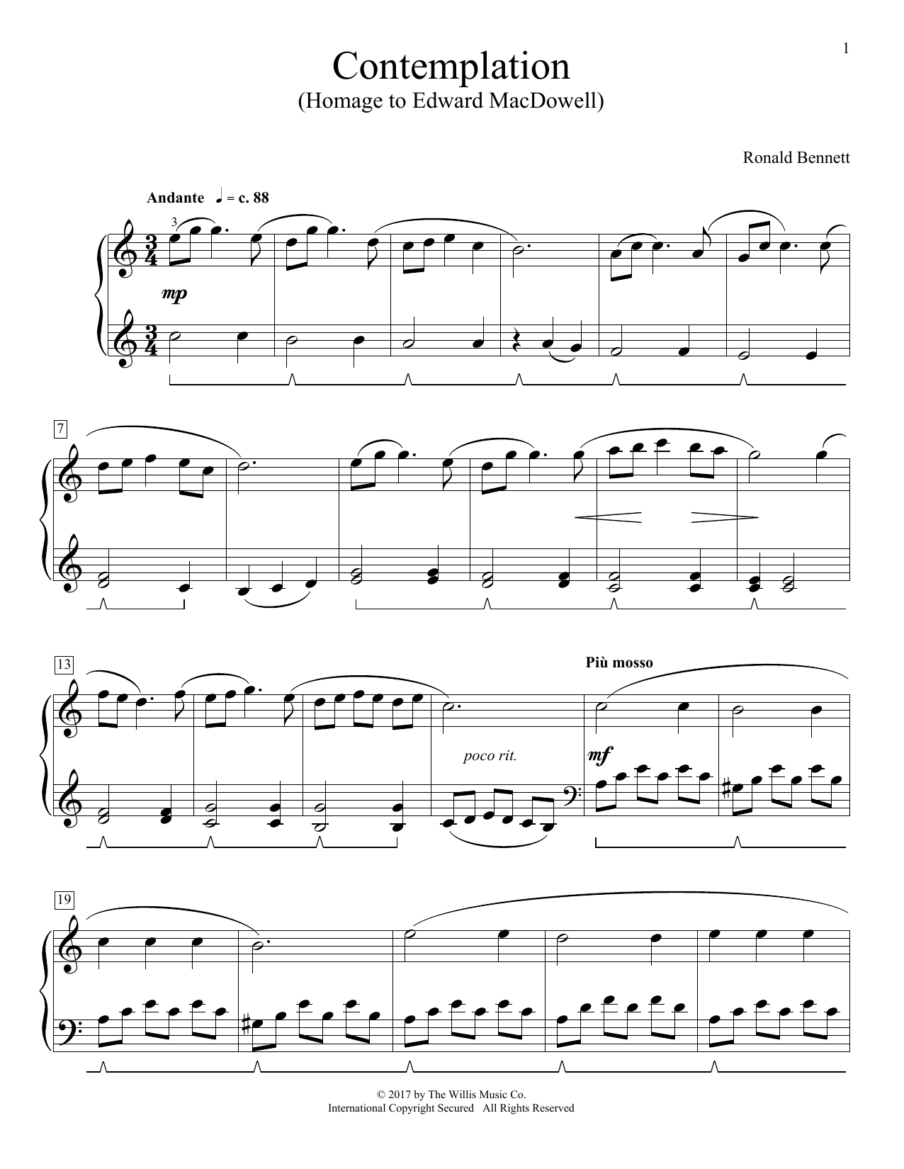 Produktgalerie: Seite 1 von 1 Contemplation (Homage To Edward MacDowell), Ronald Bennett, Klavier