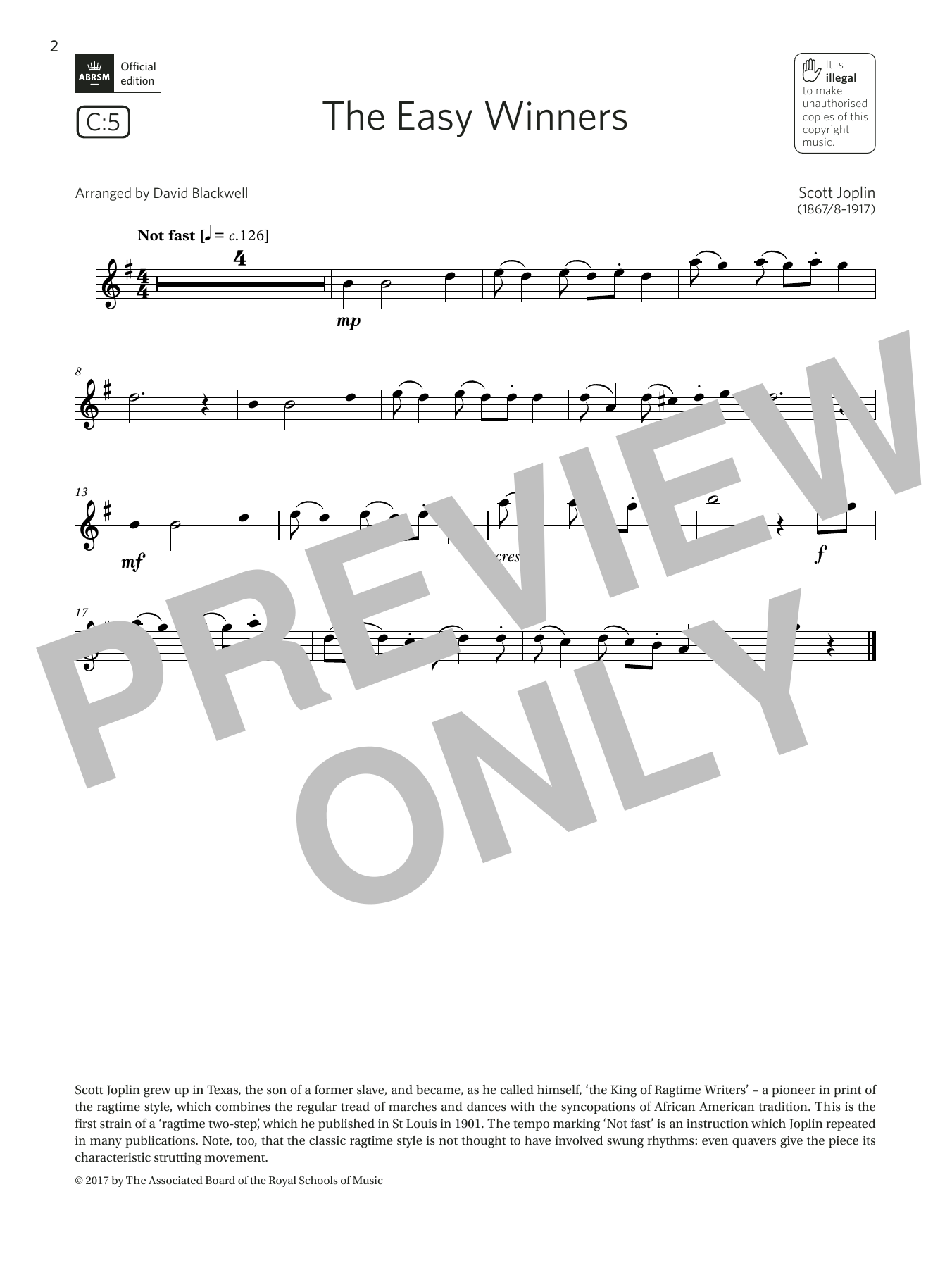 Product gallery: Page 1 of 1 The Easy Winners  (Grade 1 List C5 from the ABRSM Flute syllabus from 2022), Scott Joplin