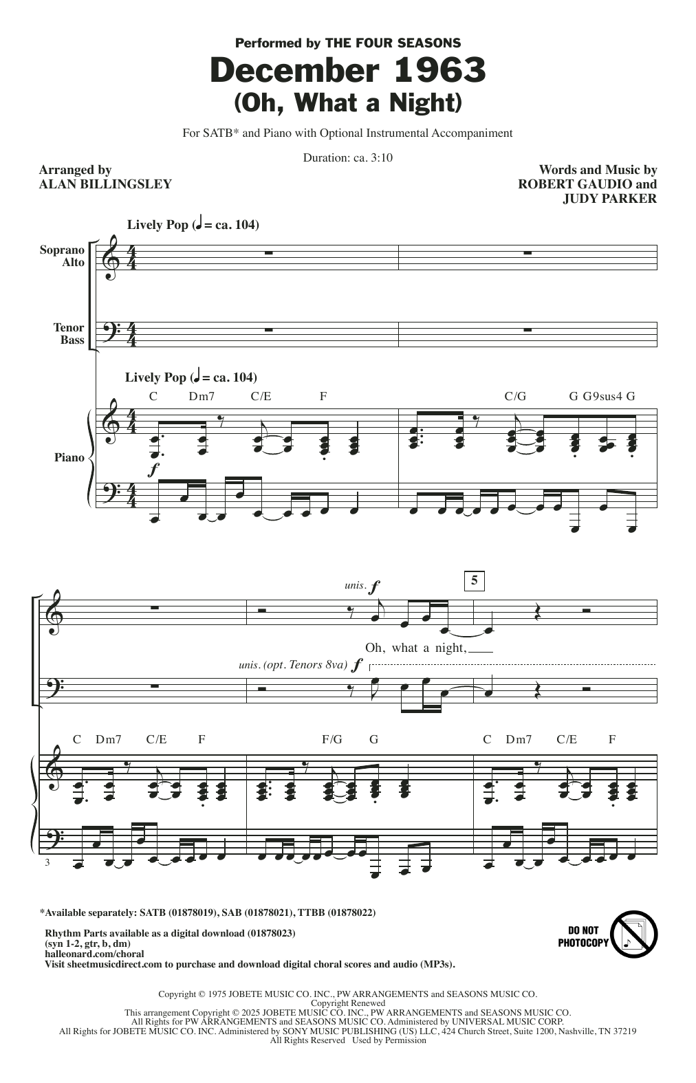 Produktgalerie: Seite 1 von 1 December 1963 (Oh, What A Night) (arr. Alan Billingsley), The Four Seasons, Chor