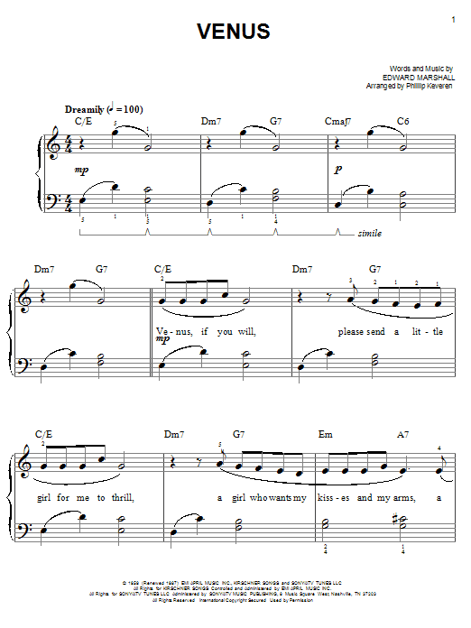 Produktgalerie: Seite 1 von 1 Venus (arr. Phillip Keveren), Frankie Avalon, Klavier