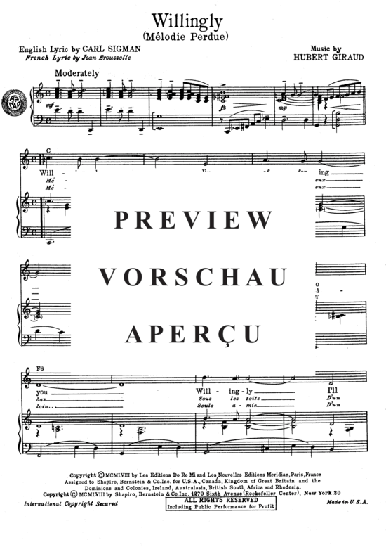 Produktgalerie: Seite 3 von 8 Willingly (M&eacute lodie Perdue) , Popular Standard, (Klavier und Gesang)