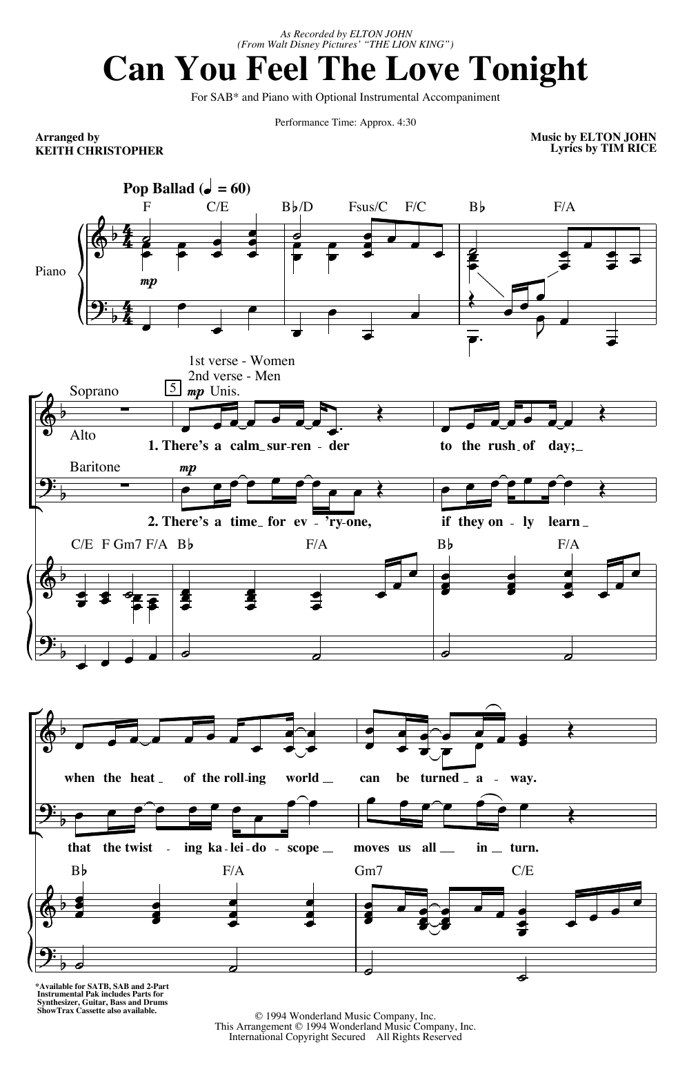 Produktbild zu: Can You Feel The Love Tonight (from The Lion King) (arr. Keith Christopher)