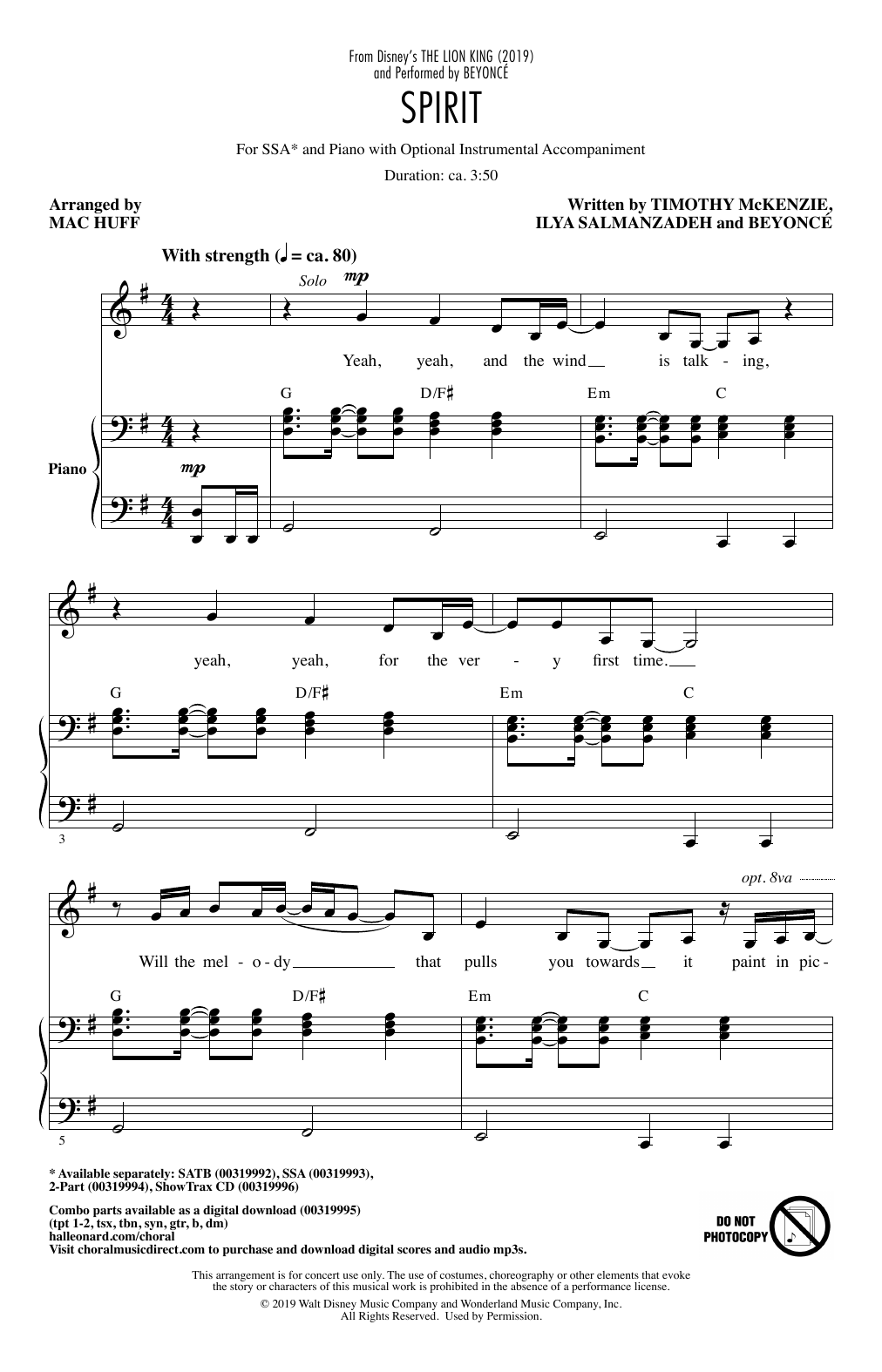Produktgalerie: Seite 1 von 1 Spirit (from The Lion King 2019) (arr. Mac Huff), Beyonce, Chor
