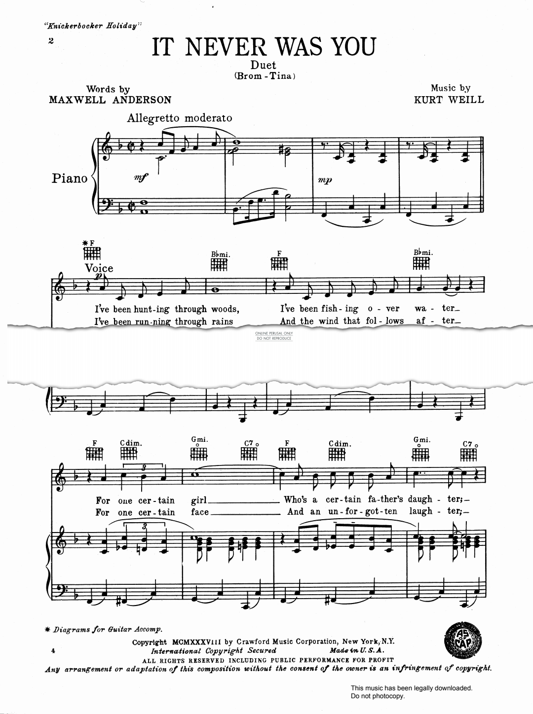 gallery: It Never Was You (from 'Knickerbocker Holiday'), Kurt Weill