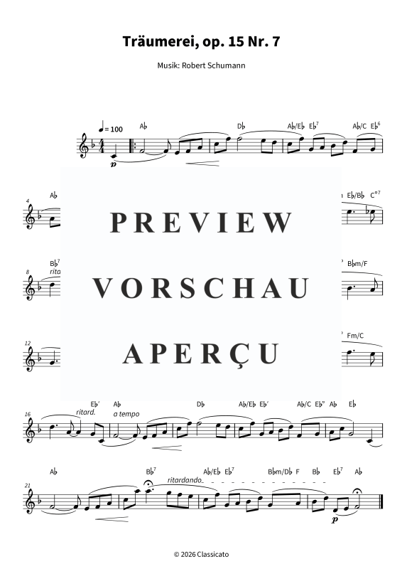 Produktgalerie: Seite 5 von 5 Träumerei - Leichte Fassung aus Kinderszenen, , Alt Saxophon Solo und Akkorde