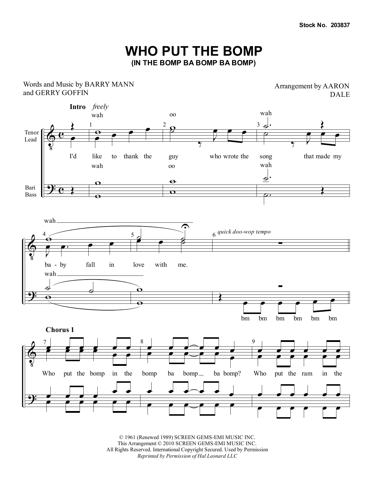 Produktbild zu: Who Put The Bomp (In The Bomp Ba Bomp Ba Bomp) (arr. Aaron Dale)