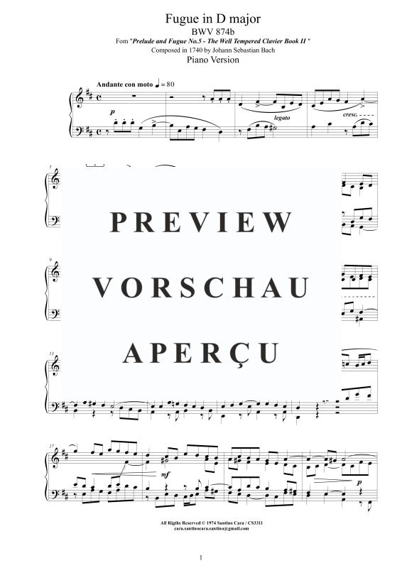 Produktgalerie: Seite 2 von 5 Fuge in D-Dur BWV 874b, , Klavier Solo